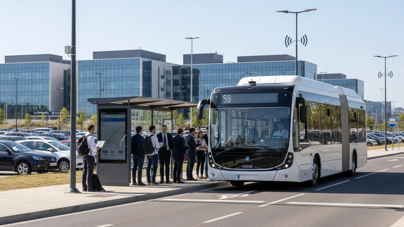 Ilustración editorial conceptual sobre sevilla techpark licita por 3,66 millones un transporte eléctrico autónomo, centrada en su efecto práctico para la movilidad profesional.